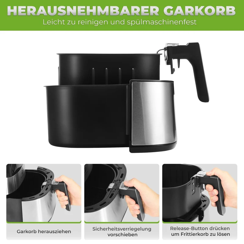 NUTRI-FRYER (B) EDELSTAHL Heißluftfritteuse XXL 2000W 5.0L