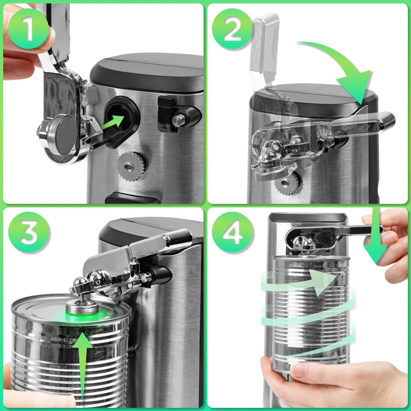 Duronic CO60 Dosenöffner, elektrischer Büchsenöffner für bis zu 600 ml Konservendosen, 3-in-1 automatischer Konservenöffner mit Messerschärfer und Flaschenöffner