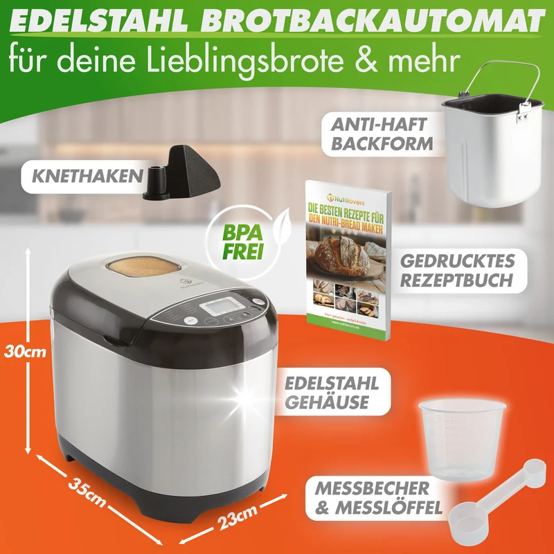 Brotbackautomat NUTRI-BREAD-MAKER (B) Edelstahl 19 Programme, 3 Brotgrößen