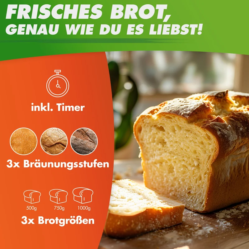 Brotbackautomat NUTRI-BREAD-MAKER Edelstahl, 19 Programme, 3 Brotgrößen
