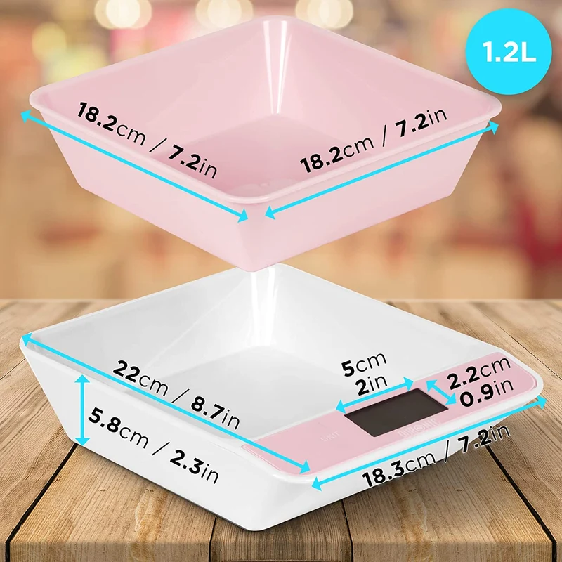 Duronic KS100 PK Küchenwaage, Küchen Waage Digital, rosa Haushaltswaage mit Schüssel, Feinwaage in pink bis 5kg, 1,2 Liter Volumen, Meal Prep für Diät