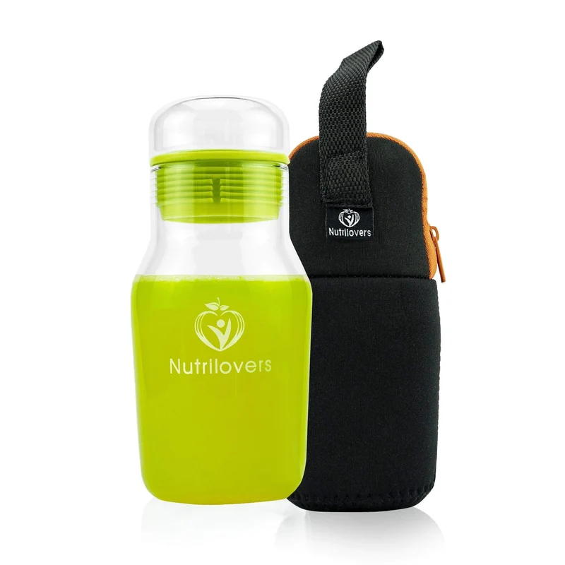 Trinkflasche NUTRI-GOLD aus Borosilikat-Glas mit Schutzhülle (BPA-frei)