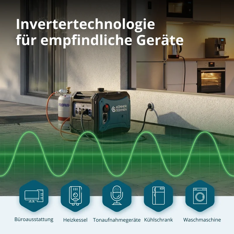 "Könner & Söhnen" LPG/Benzin-Inverter-Generator KS 4000iEG S - 4kW Nennleistung - Benzin / Gas Motor - 230V