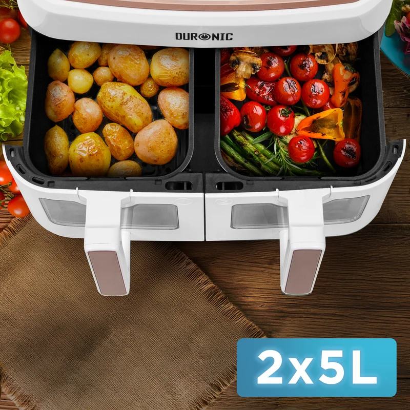 Duronic AFD2 WE Heißluftfritteuse Ersatzkörbe, 2 x 5 Liter Volumen, Ersatz Frittierkörbe für Duronic AF24 Fritteuse, Portion für die ganze Familie, Frittieren ohne Öl, Zubehör für Air Fryer