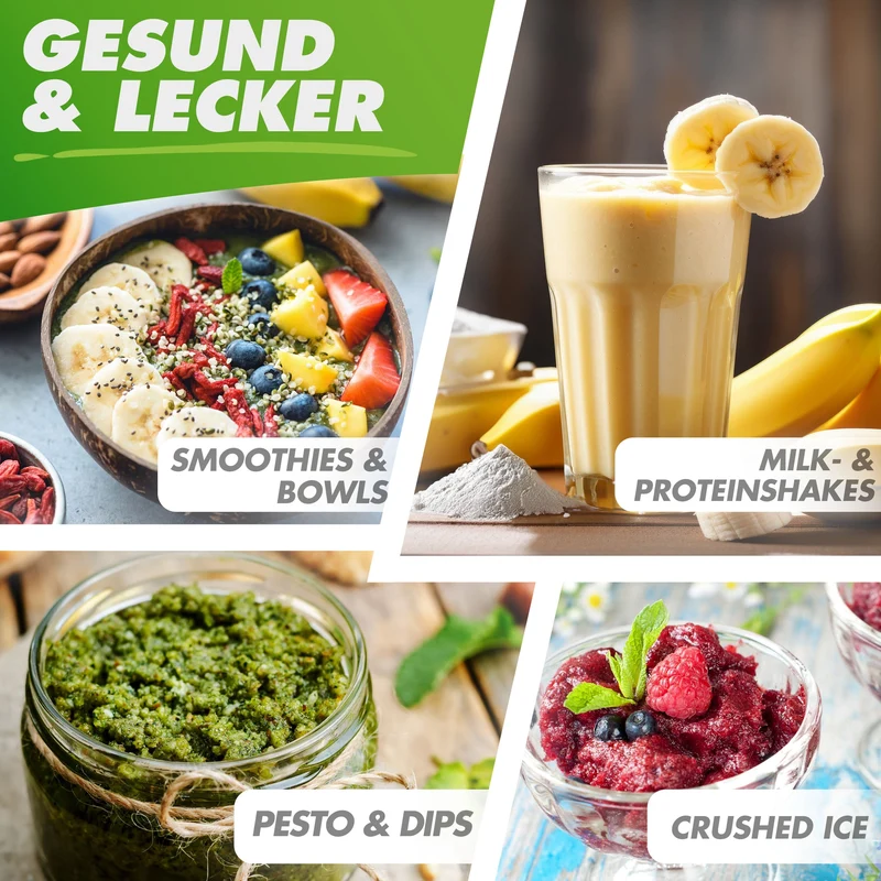 NUTRI-BLENDER (B) Smoothie-Maker to go 1000 Watt Mini-Mixer mit Auto-IQ, BPA-frei, Inkl. Rezeptbuch, 2x Becher und To go Deckel