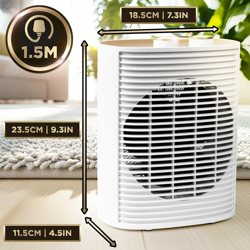 Duronic HV32 WE Heizlüfter, 2000 Watt Elektroheizung für Steckdose, kleine Mini Heizung als Fußwärmer, Elektroheizkörper mit 2 Stufen, Kaltfunktion
