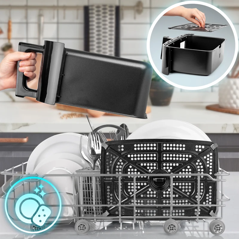 Duronic AF14 BK Heißluftfritteuse, XXL Heißluftfriteuse mit 10 Liter für Pommes, Friteuse HLF 10L Volumen Airfryer, Air Fryer für Rezepte ohne Öl