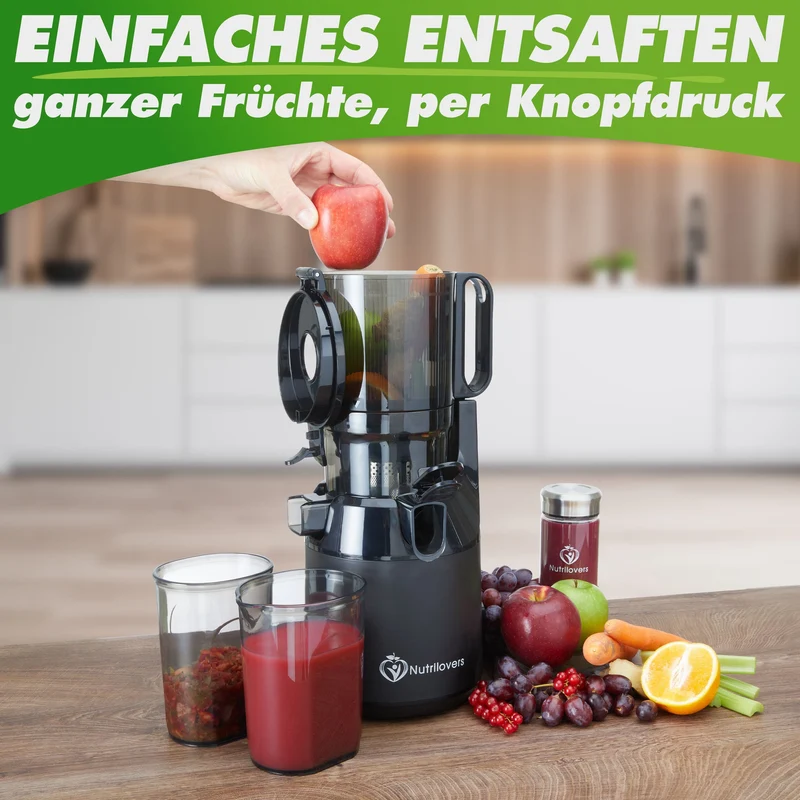NUTRI-PRESS MAX (B) Entsafter Slow Juicer Großer XXL-Einwurf Obst & Gemüse Ganze Früchte entsaften ohne Nachschieben (BPA-frei)