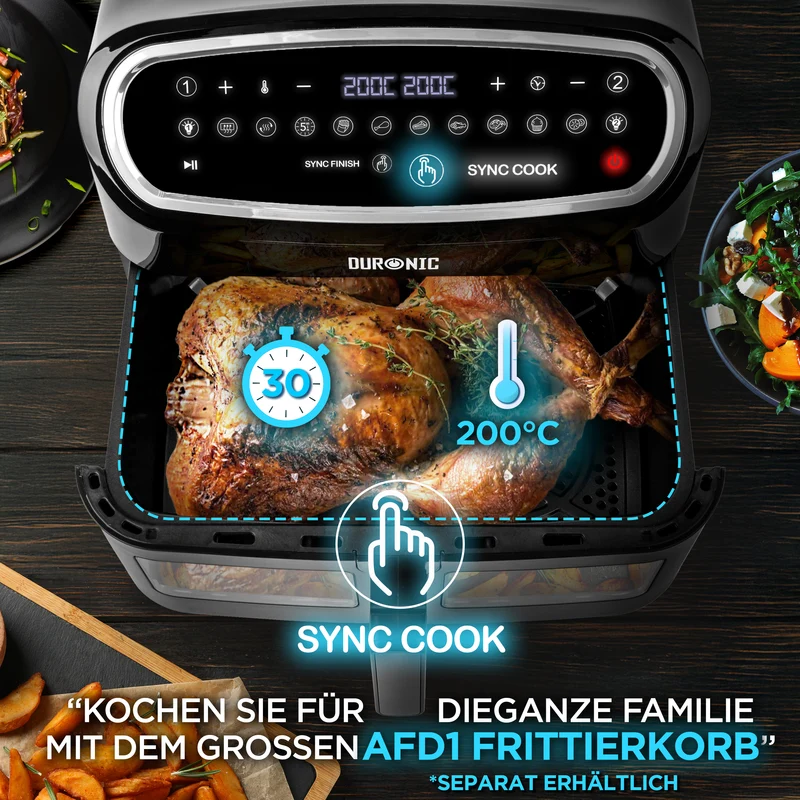 Duronic AF34 BK Heißluftfriteuse, Heißluftfritteuse für Süßkartoffel Pommes, Friteuse HLF 10L Volumen Heißluftfrittöse, Fritteuse für Rezepte ohne Öl