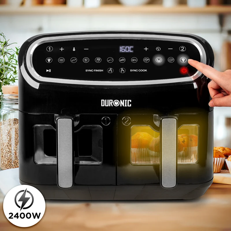 Duronic AF34 BK Heißluftfriteuse, Heißluftfritteuse für Süßkartoffel Pommes, Friteuse HLF 10L Volumen Heißluftfrittöse, Fritteuse für Rezepte ohne Öl