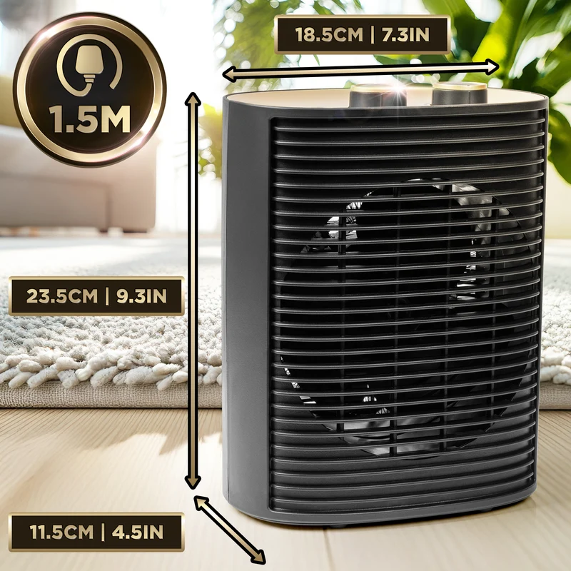 Duronic HV32 BK Heizlüfter, 2000 Watt Elektroheizung für Steckdose, kleine Mini Heizung als Fußwärmer, Elektroheizkörper mit 2 Stufen, Kaltfunktion