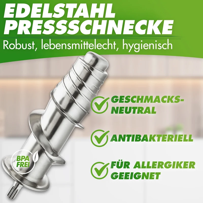 GREEN-PRESS MAX EDELSTAHL (B) Entsafter Slow Juicer mit Edelstahl-Pressschnecke