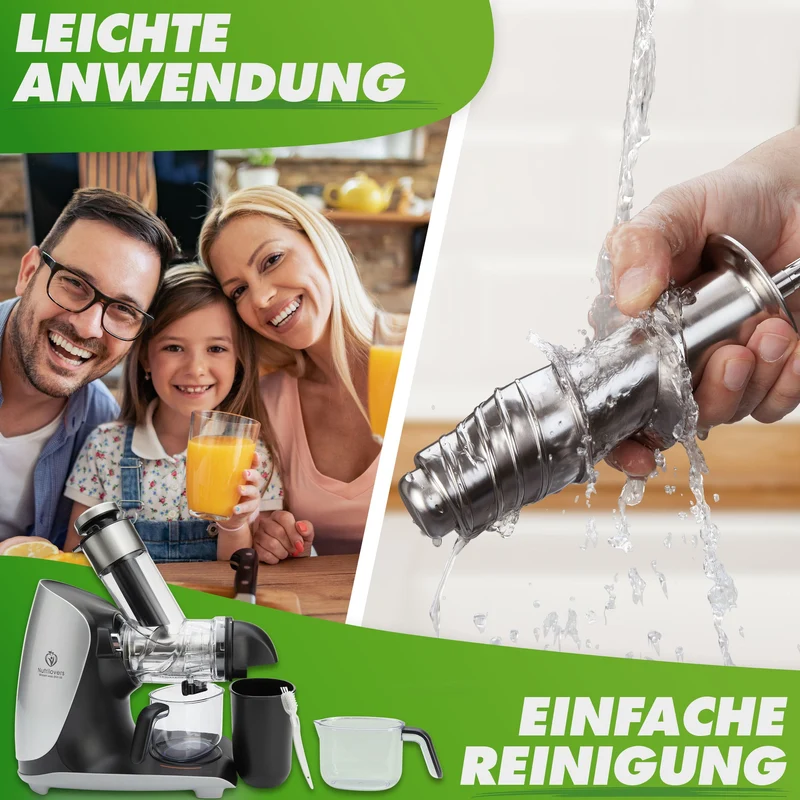 GREEN-PRESS MAX EDELSTAHL (B) Entsafter Slow Juicer mit Edelstahl-Pressschnecke