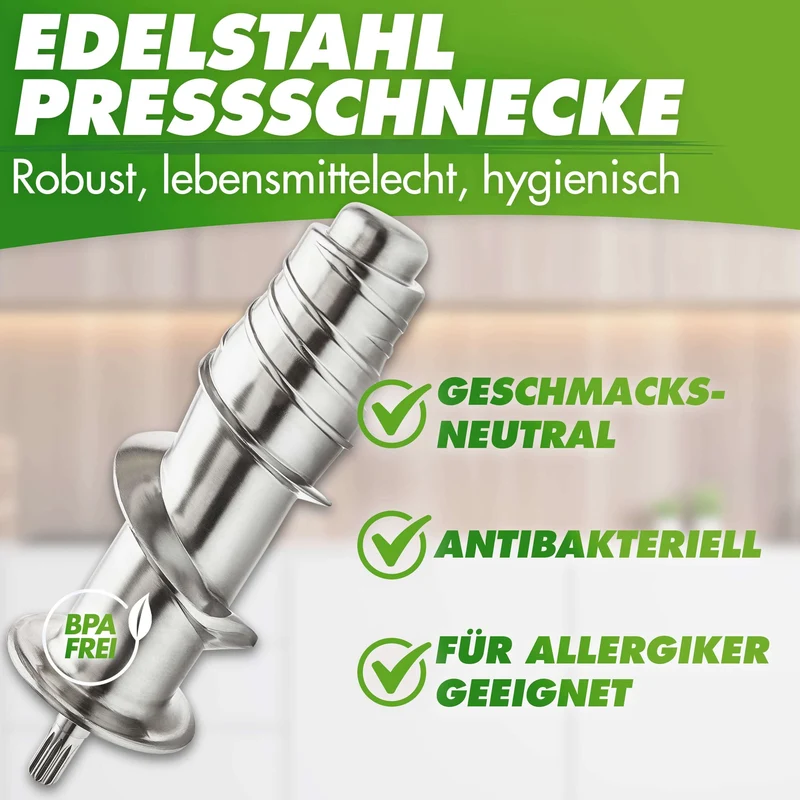 Slow Juicer GREEN-PRESS MAX EDELSTAHL Entsafter mit Edelstahl-Schnecke