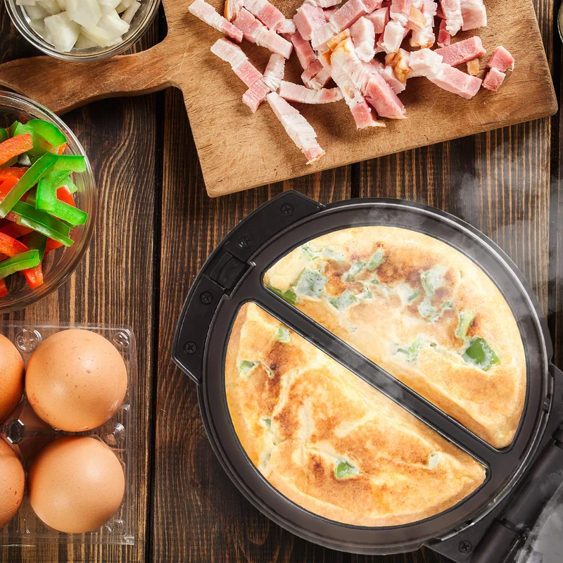 Duronic OM60 Omelette maker | Omlette Grill 600W | Antihaft-Kochplatte | Automatische Temperaturregelung | Für Omlettes, Calzone, Tortilla, Apfel- oder Maultaschen oder kleine Kuchen
