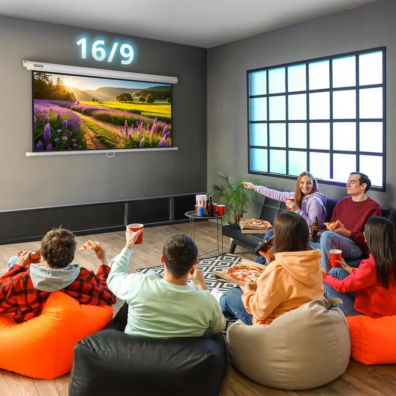 Duronic MPS90 16:9 WE Beamer Leinwand | 90 Zoll Projektor Leinwand | 16:9 Heimkino | Gain +1 Rolloleinwand für Wand- oder Deckenmontage | 4K UHD, 3D, Full HD 1080p | Kompakte Projektionsleinwand Weiß