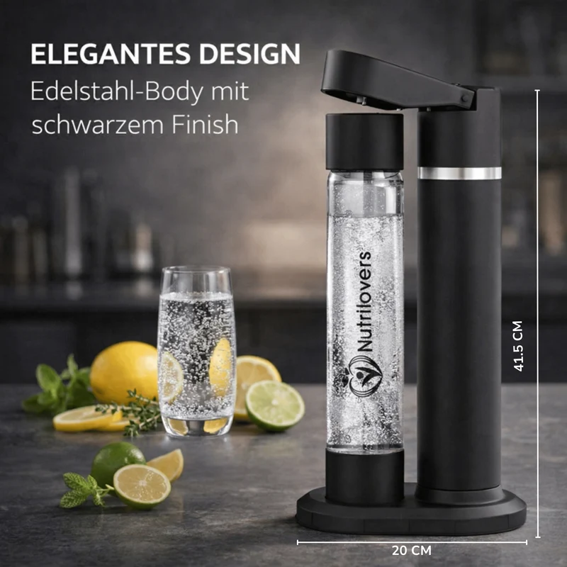 Wassersprudler NUTRI-STREAM Soda Maker Edelstahl Schwarz, BPA-frei
