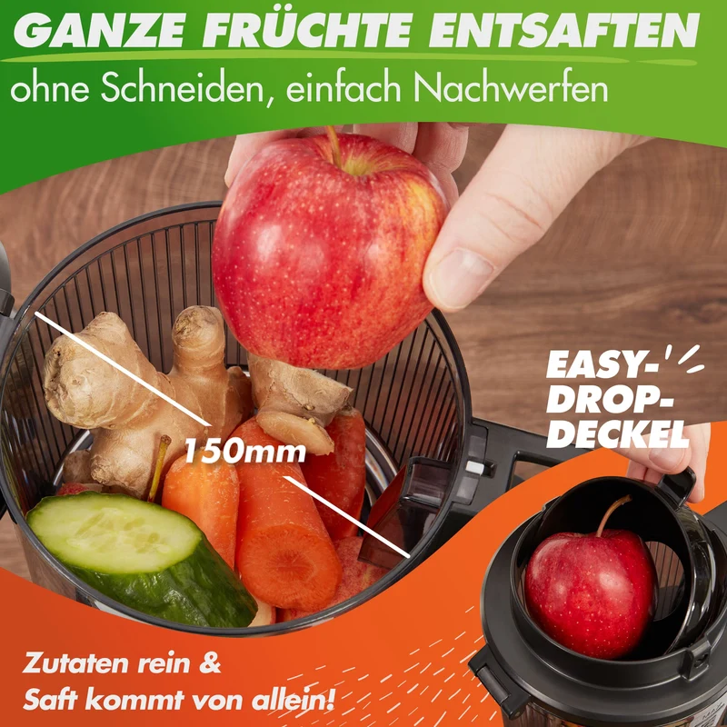 Slow Juicer NUTRI-PRESS MAX+ Ganze Früchte entsaften - 150mm, Edelstahl-Schecke