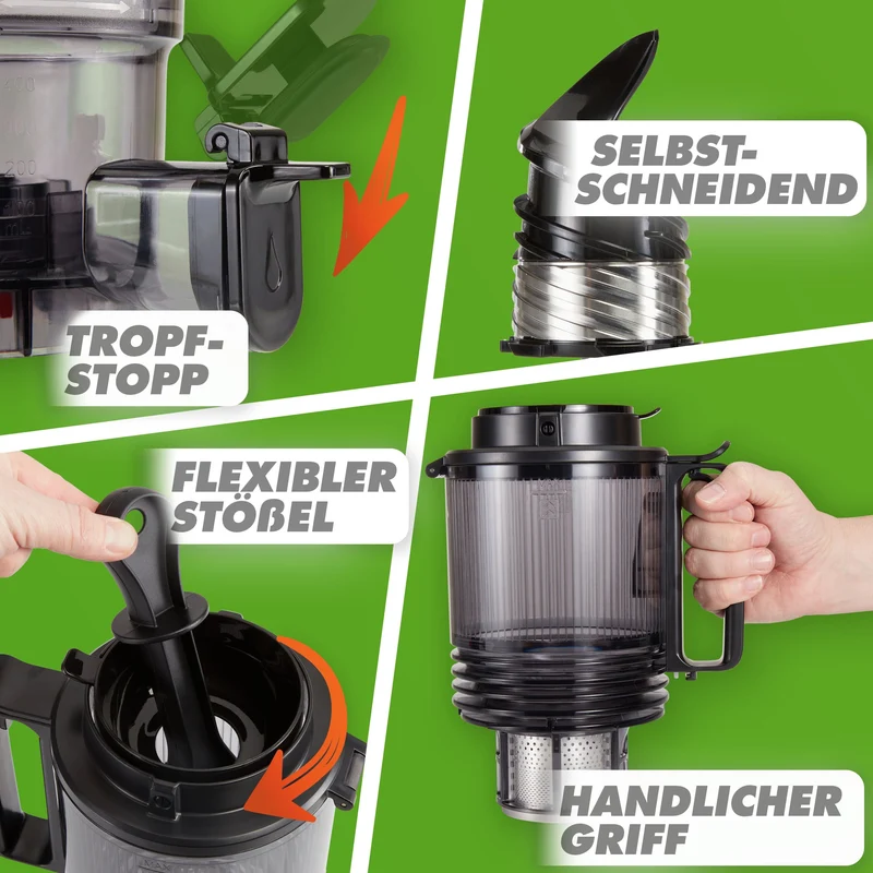 Slow Juicer NUTRI-PRESS MAX+ Ganze Früchte entsaften - 150mm, Edelstahl-Schecke