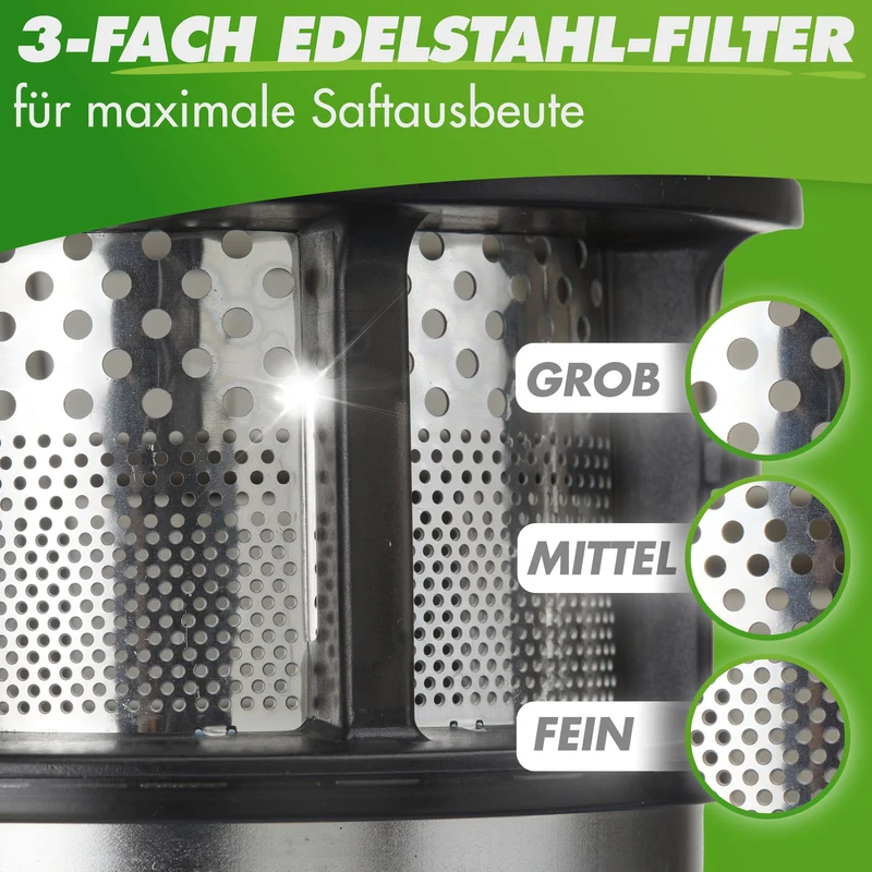 Slow Juicer NUTRI-PRESS MAX+ Ganze Früchte entsaften - 150mm, Edelstahl-Schecke