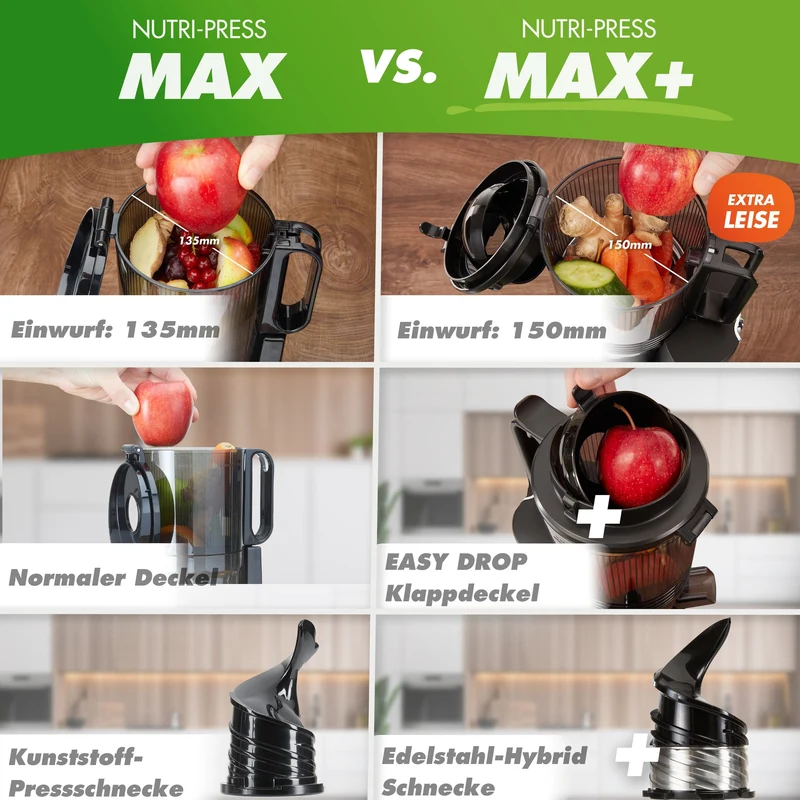 Slow Juicer NUTRI-PRESS MAX+ Ganze Früchte entsaften - 150mm, Edelstahl-Schecke