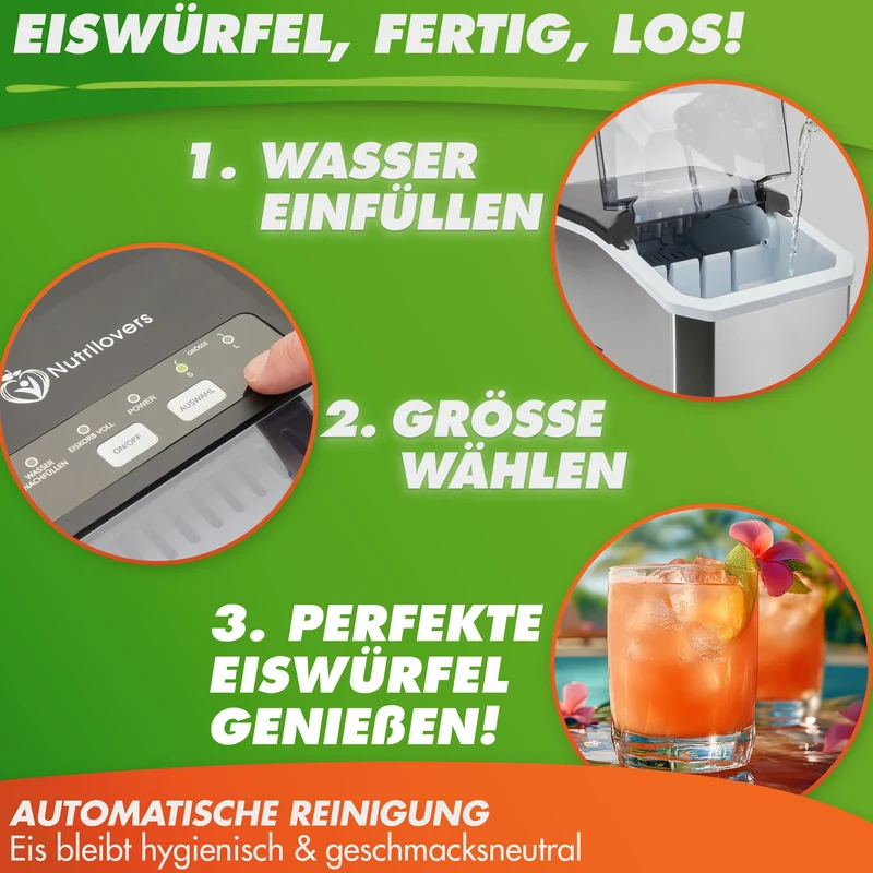 Edelstahl Eiswürfelmaschine NUTRI-ICE MAKER (B) - Eiswürfelbereiter,