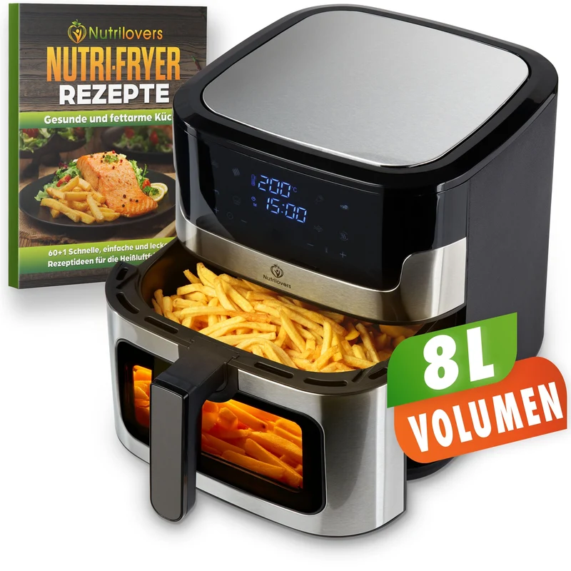 Heißluftfritteuse NUTRI-FRYER Edelstahl, 8L, 2000W, Ober-& Unterhitze