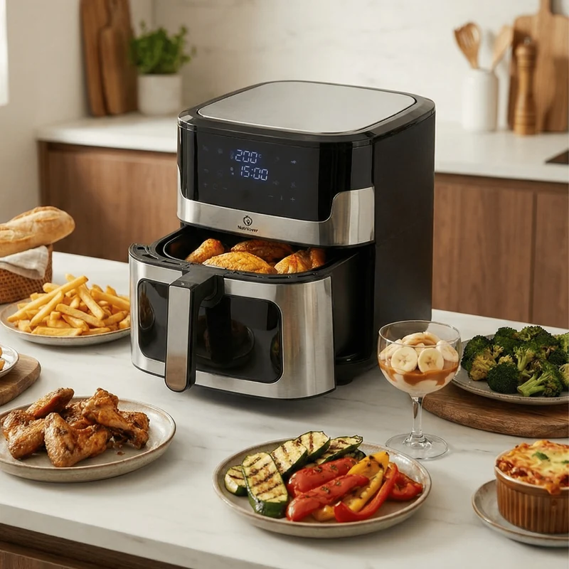 Heißluftfritteuse NUTRI-FRYER Edelstahl, 8L, 2000W, Ober-& Unterhitze