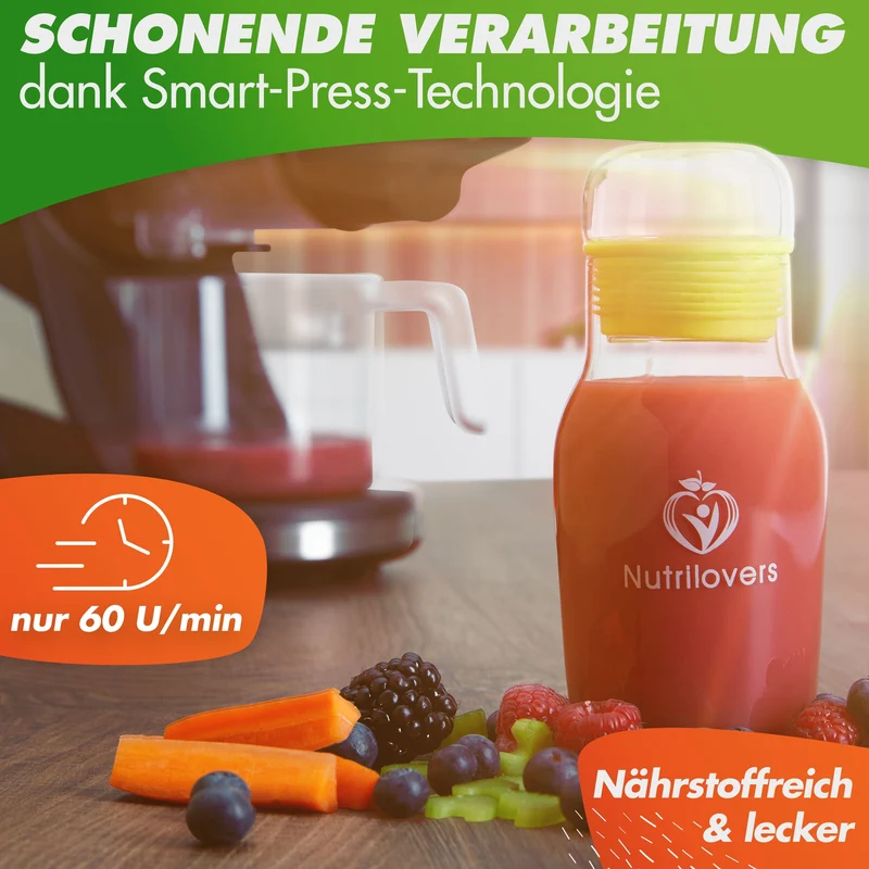 MINI-PRESS (B) Slow Juicer - Besonders Kompakt & Platzsparend | elektrischer Entsafter Obst & Gemüse | 100% BPA frei