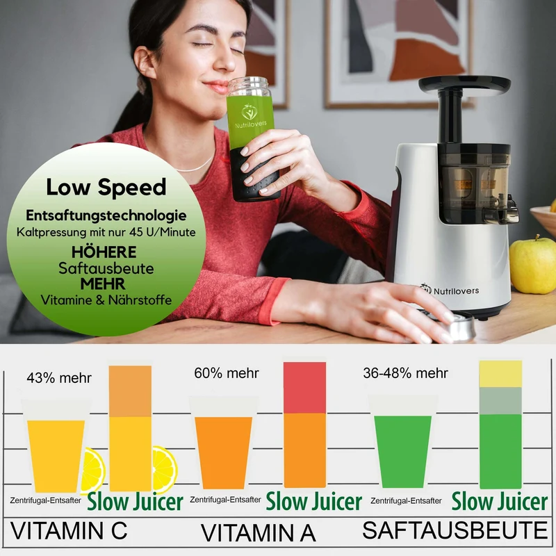 Slow Juicer NUTRI-PRESS NO.1 Premium Entsafter mit 3 Sieben