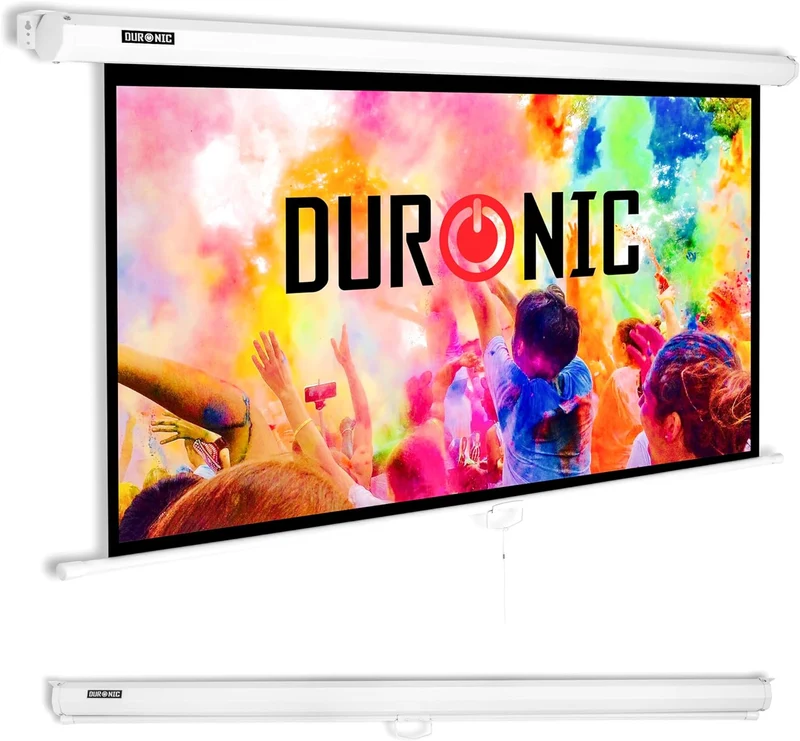 Duronic MPS70 16:9 WE Beamer Leinwand | 70 Zoll Projektor Leinwand | 16:9 Heimkino | Gain +1 Rolloleinwand für Wand- oder Deckenmontage | 4K UHD, 3D, Full HD 1080p | Kompakte Projektionsleinwand Weiß