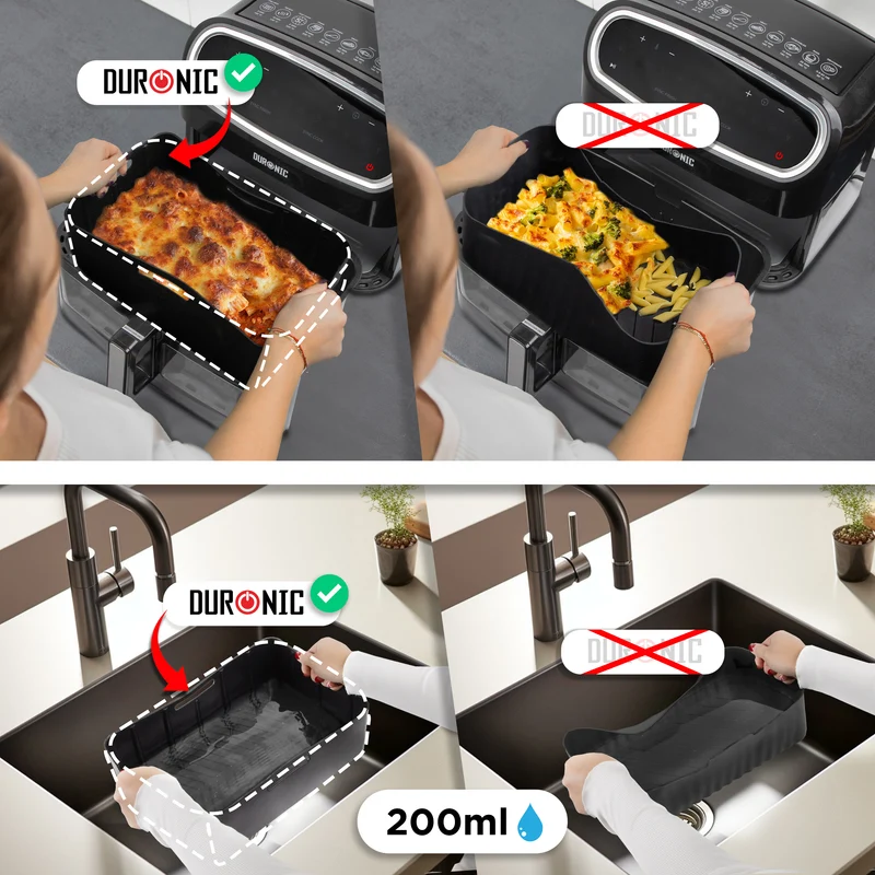 Duronic AFL2 Silikonform, ein Antihaft Silikoneinsatz, Wiederverwendbar, Airfryer- Zubehör, Airfryer Accesories, Kompatibel AF34 & AF24 & anderen Dualzone Airfryer