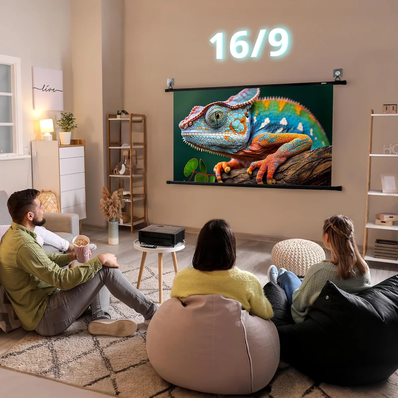 Duronic BPS60 16:9 Projektorleinwand, Beamerleinwand 60 Zoll, Heimkino mit 4K Full HD 3D, Rolloleinwand 1.0 Gain, Beamer Leinwand für Wandmontage, Filmnacht, Videoleinwand für Büro Schulen
