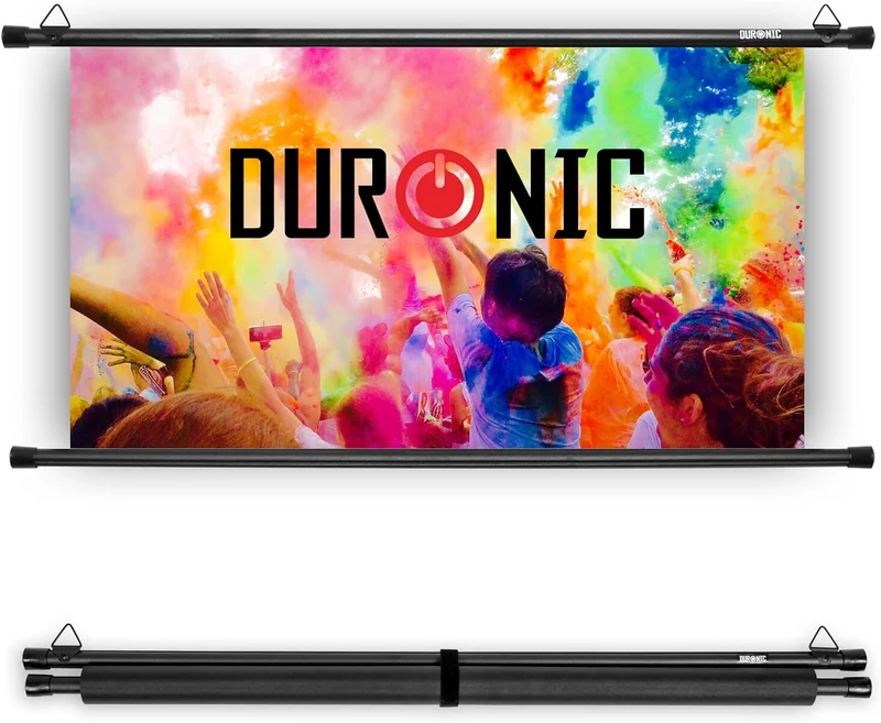 Duronic BPS40 16:9 Projektorleinwand, Beamerleinwand 40 Zoll, Heimkino mit 4K Full HD 3D, Rolloleinwand 1.0 Gain, Beamer Leinwand für Wandmontage, Filmnacht, Videoleinwand für Büro Schulen