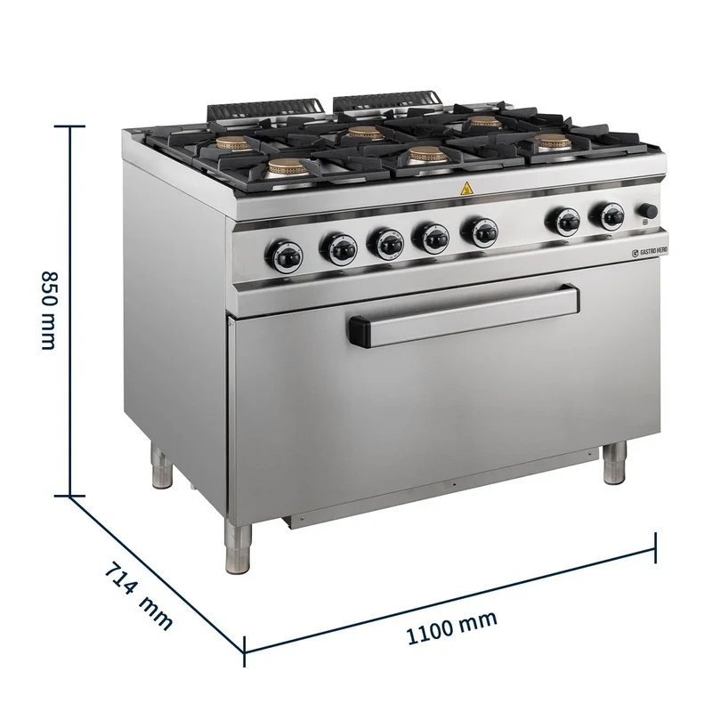 Gasherd Serie 700 - 110/70 mit Gasbackofen - 6 Kochstellen - 42 kW