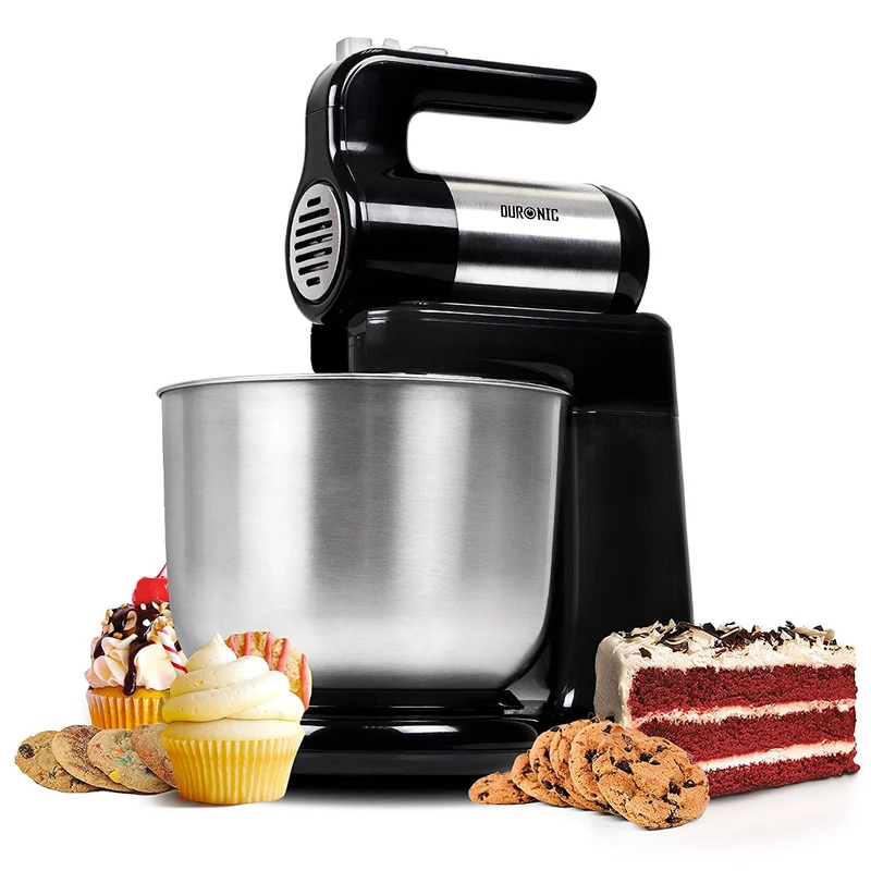 Duronic SM3 elektrische Küchenmaschine 300W, 2 in 1 Standmixer mit 4L Edelstahlschüssel, Handmixer, Knetmaschine, Teigmaschine, Handrührgerät, Mixer für Backen, Sahne, Teig, Saucen, Desserts