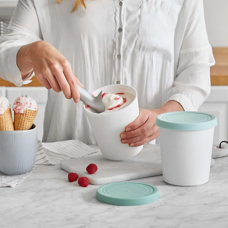 2er-Set Eisbehälter für Speiseeis 1 L, BPA-frei - Mint/Weiß