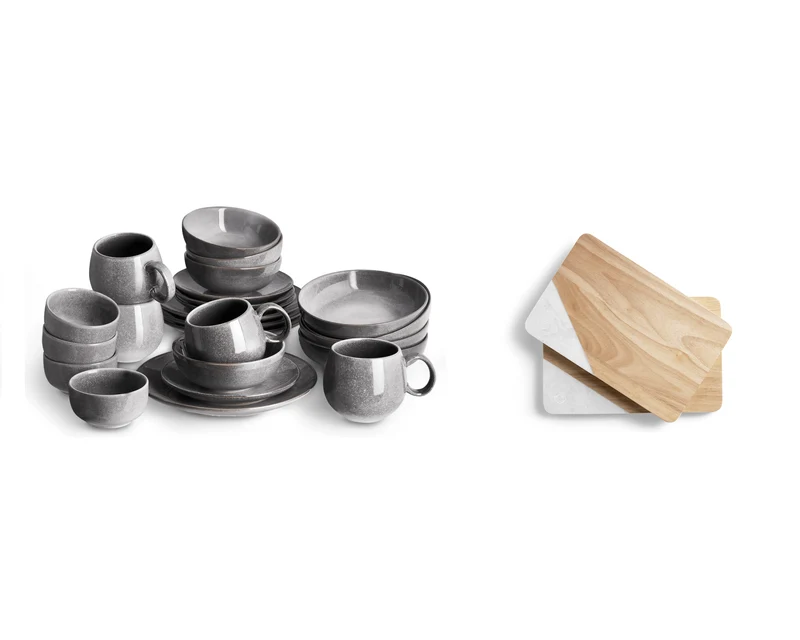 Geschirr-Set Misty Cliff 24-tlg., Steingut Tafelservice für 4 Personen