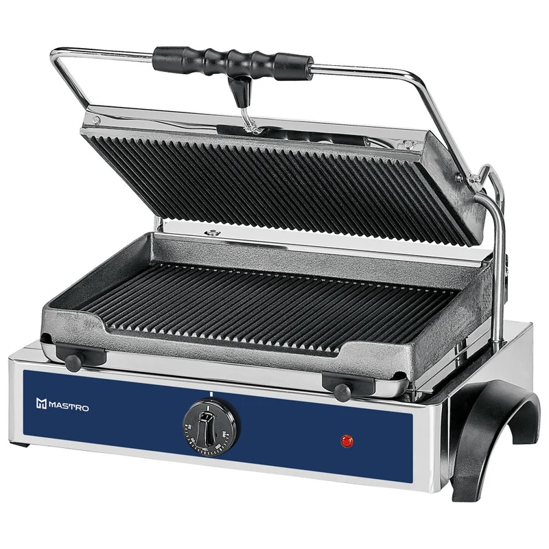 Mastro Kontaktgrill mit 1 Gusseisenplatte, gerillt/gerillt, 365x245 mm
