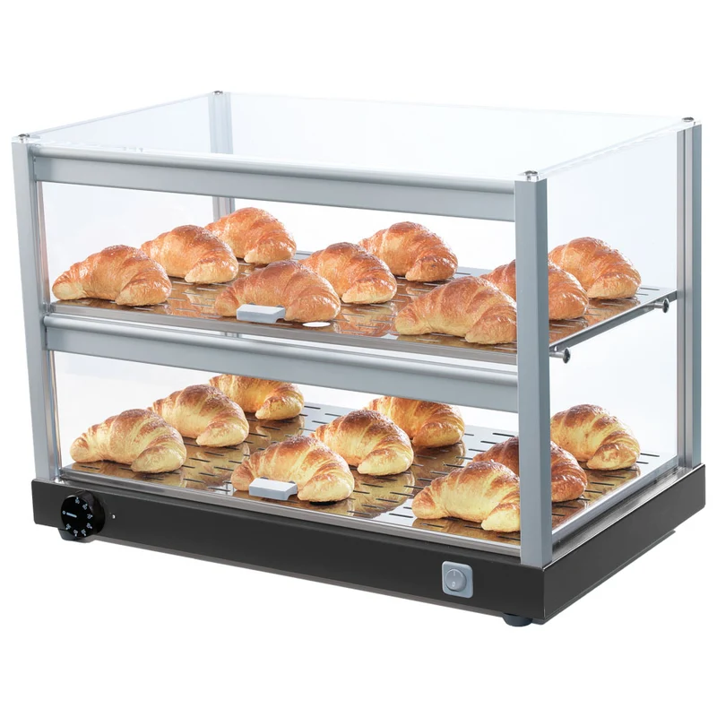 Mastro Beheizte Vitrine mit 2 Ebenen und gerader Frontverglasung, +70°C
