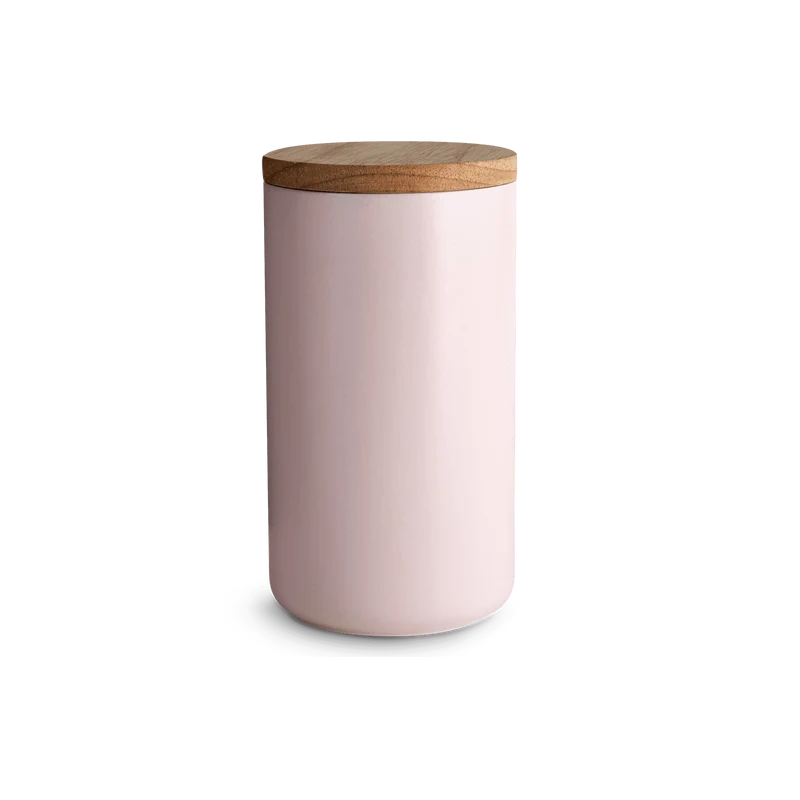 Keramik Vorratsdosen Sweet Scandi mit Holzdeckel - 10,1 x 18,3 cm - Rosa/Braun