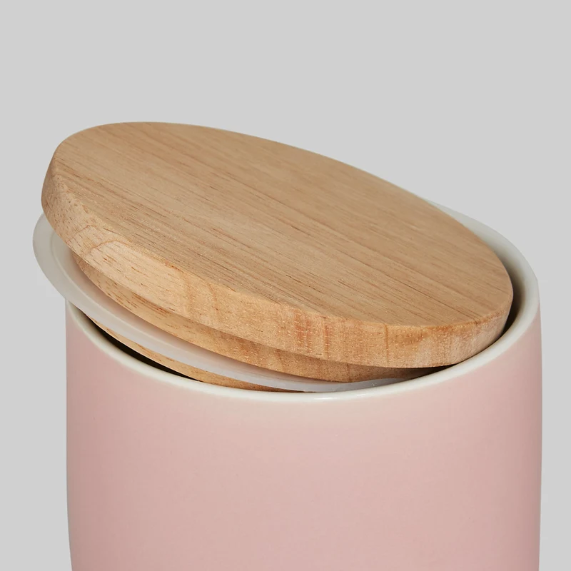 Keramik Vorratsdosen Sweet Scandi mit Holzdeckel - 10,1 x 18,3 cm - Rosa/Braun