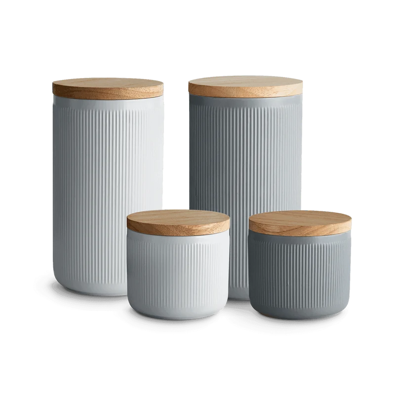 Keramik Vorratsdosen Stripes 4er Set - Hellgrau, Dunkelgrau