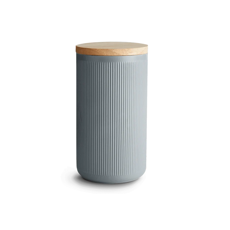 Keramik Vorratsdosen Stripes mit Holzdeckel - 10,1 x 18,3 cm - Dunkelgrau