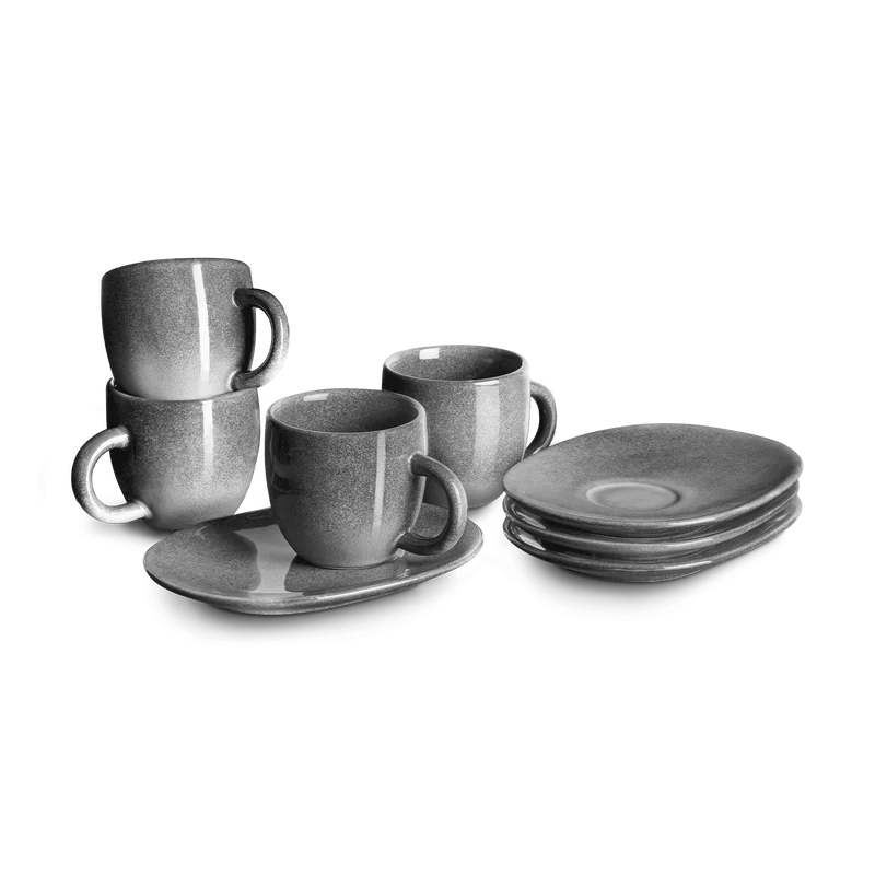 Espressotasse mit Untertasse Misty Cliff 4er-Set, Steingut