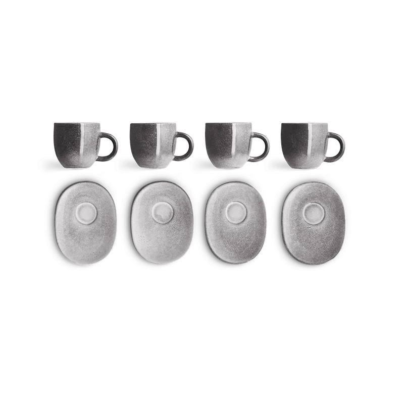 Espressotasse mit Untertasse Misty Cliff 4er-Set, Steingut