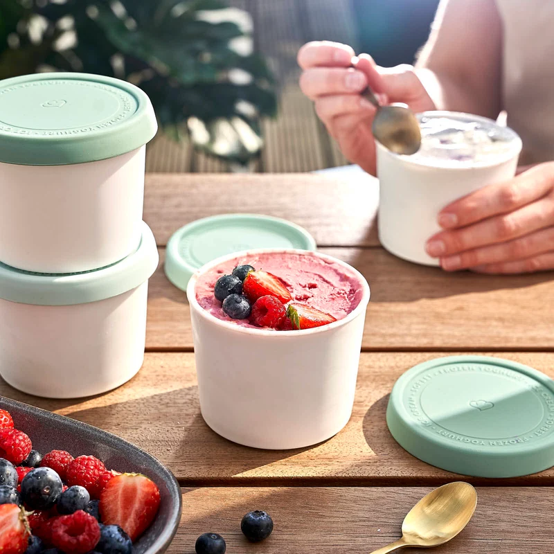 4er-Set Eisbehälter für Speiseeis 400 ml, 8,2 x 10,5 cm, BPA-frei - Mint/Weiß
