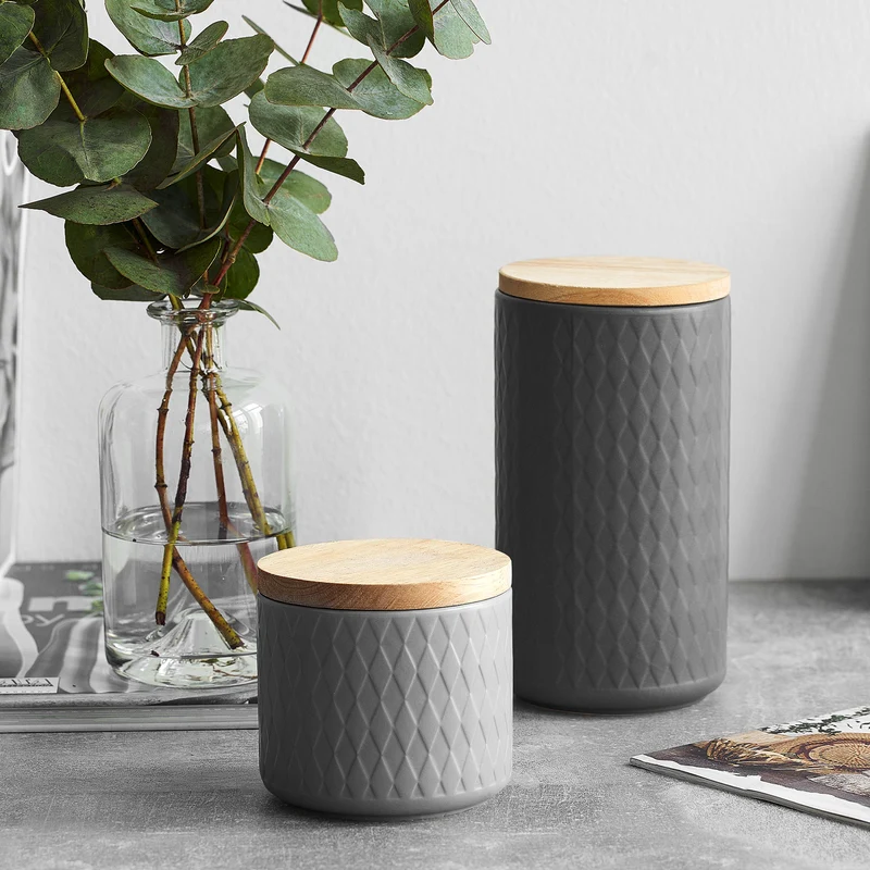 Keramik Vorratsdosen Misty Cliff mit Holzdeckel