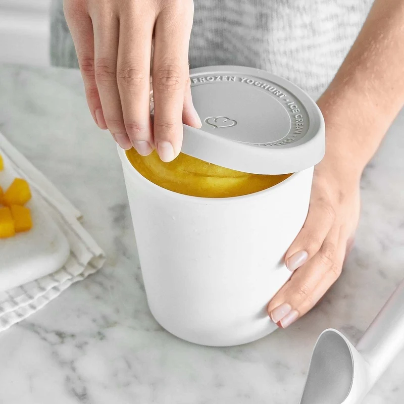 2er-Set Eisbehälter für Speiseeis 1 L, BPA-frei - Grau/Weiß