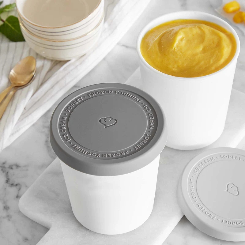 2er-Set Eisbehälter für Speiseeis 1 L, BPA-frei - Grau/Weiß